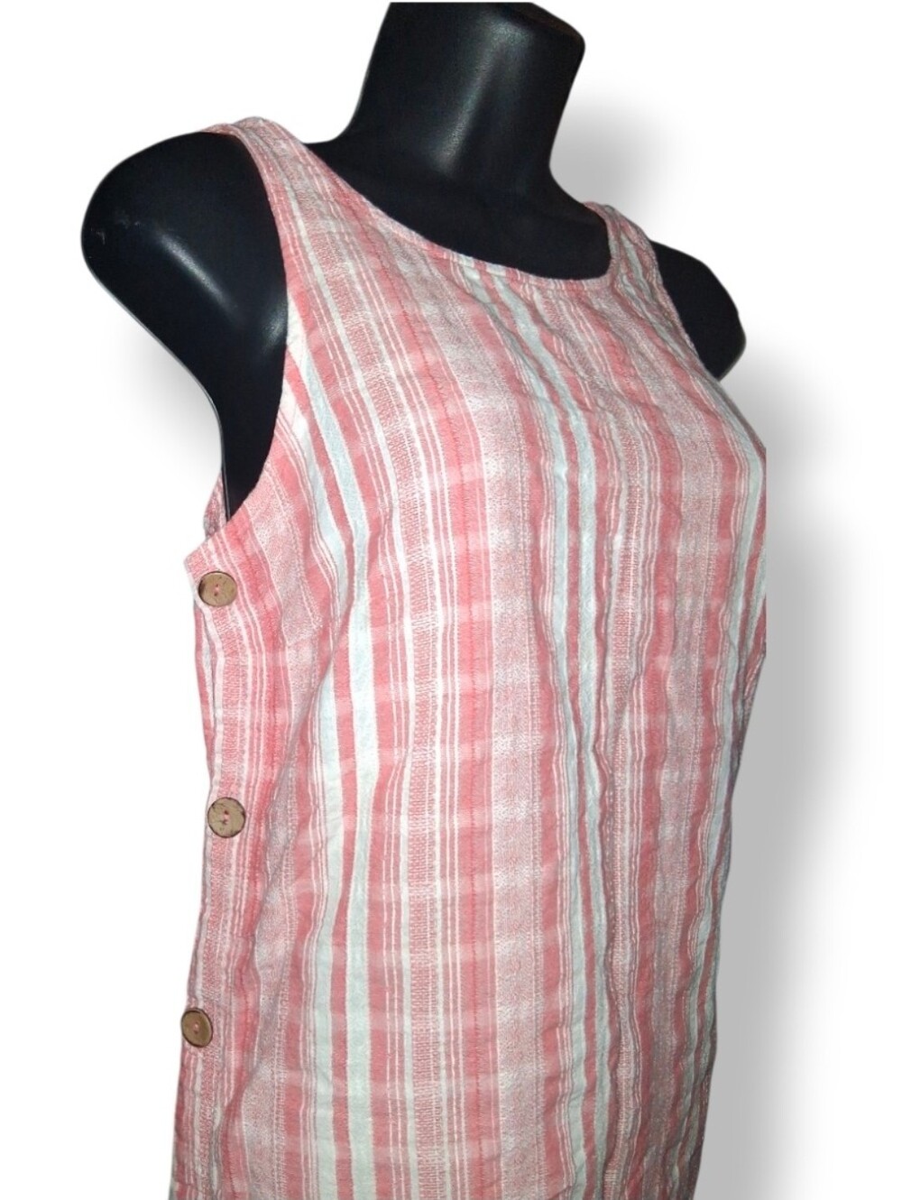 Universal Thread Coral and White Striped Sleeveless Side-Button Tunic Dress